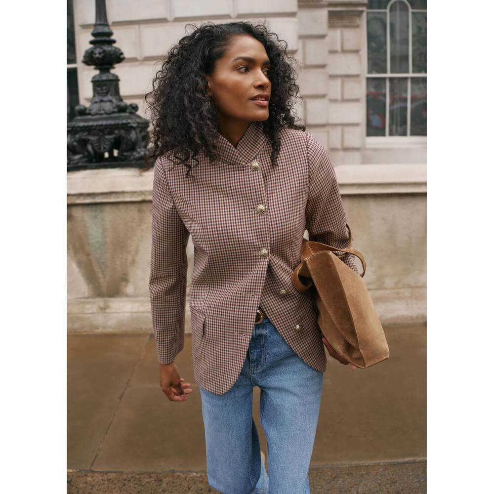Mint Velvet Burgundy Checked Single Breasted Bl